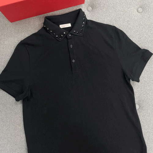 [正品버전] 발렌티노 코튼 블랙 스터드 폴로 반팔 셔츠 [블랙] TU876161